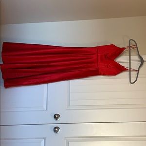 Red satin side slit dress